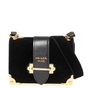 Prada Black Velvet and Leather Cahier Shoulder Bag