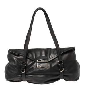 Pre Owned Prada Black Leather Pushlock Shoulder Bag