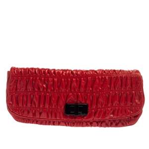 Pre Owned Prada Red Capretto Gaufre Leather Clutch