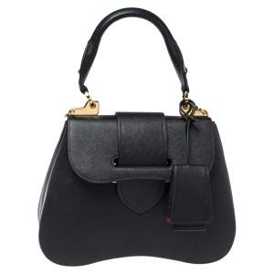 Pre Owned Prada Black Saffiano Lux Leather Medium Sidonie Top Handle Bag