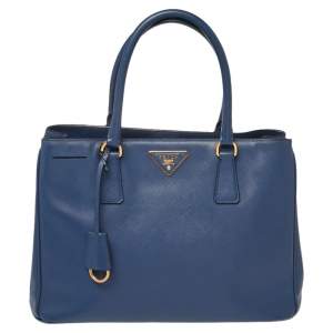 Pre Owned Prada Blue Saffiano Lux Leather Medium Open Tote