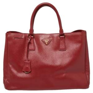 Pre Owned Prada Red Saffiano Lux Leather Open Galleria Tote