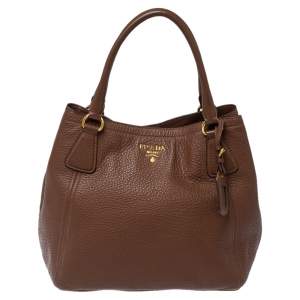Pre Owned Prada Brown Vitello Daino Leather Open Tote