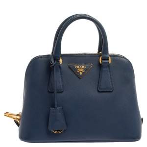 Pre Owned Prada Blue Saffiano Lux Leather Small Promenade Satchel
