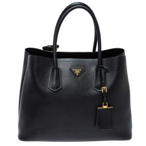 مملوكة مسبقًا Prada Black Saffiano Cuir Leather Medium Double Handle Tote