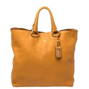 Pre Owned Prada Tan Vitello Daino Leather Shopper Tote