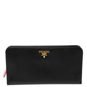 Pre Owned Prada Black Saffiano Lux Leather Bifold Wallet Organizer
