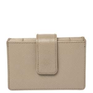 Pre Owned Prada Grey Saffiano Leather Business Card Holder