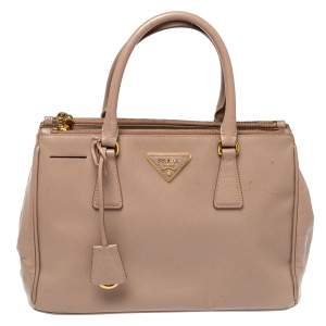 Pre Owned Prada Pink Saffiano Lux Leather Small Galleria Double Zip Tote