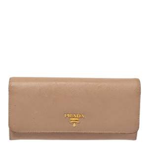 Prada Beige Saffiano Lux Leather Continental Flap Wallet