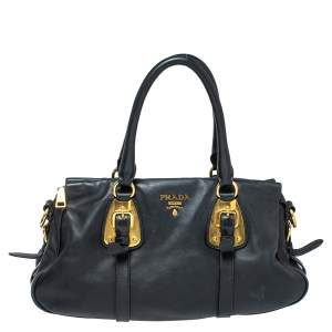 مملوكة مسبقًا Prada Black Soft Leather Medium Belted Satchel 