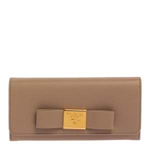 مملوكة مسبقًا Prada Beige Saffiano Leather Bow Continental Wallet
