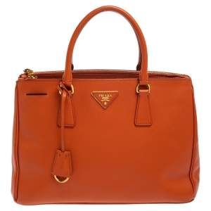 مملوكة مسبقًا Prada Orange Saffiano Lux Leather Medium Double Zip Tote