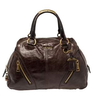 Prada Dark Brown Vitello Shine Leather Bowler Bag