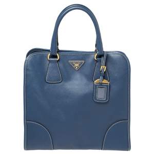 Pre Owned Prada Blue Saffiano Lux Leather Tote