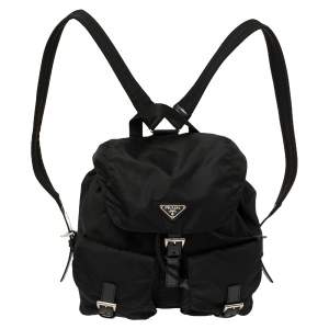 Prada Black Nylon Double Pocket Backpack