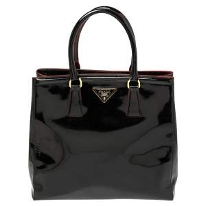 Pre Owned Prada Black/Red Patent Leather Parabole Tote