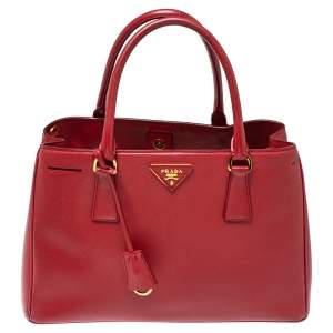 Pre Owned Prada Red Saffiano Lux Leather Medium Middle Zip Tote