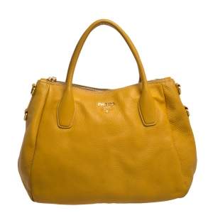 Pre Owned Prada Yellow Vitello Daino Leather Sacca 2 Manici Hobo