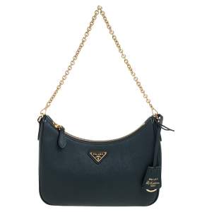 Pre Owned Prada Green Saffiano Lux Leather Re-Edition 2005 Shoulder Bag