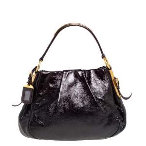 مملوكة مسبقًا Prada Black Patent Leather Hobo 