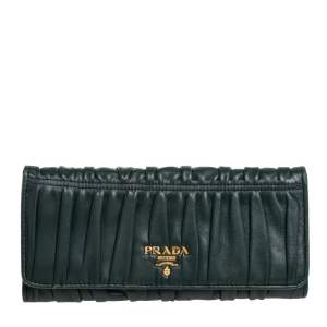 Prada Green Gaufre Nappa Leather Continental Wallet
