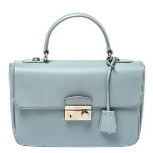 Pre Owned Prada Light Blue Saffiano Leather Sound Top Handle Bag