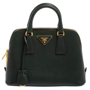 Pre Owned Prada Dark Green Saffiano Lux Leather Small Promenade Satchel
