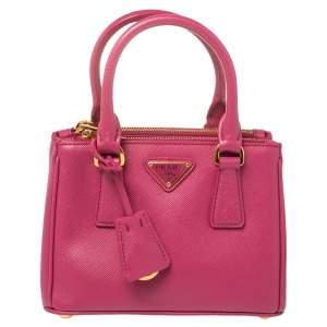 Pre Owned Prada Fuchsia Saffiano Lux Leather Micro Galleria Tote