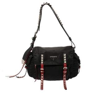 Pre Owned Prada Black Nylon and Leather New Vela Shoulder Bag