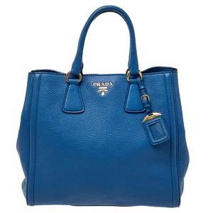 مملوكة مسبقًا Prada Blue Vitello Daino Leather Tote