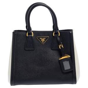Pre Owned Prada Black/White Saffiano Lux Leather Tote