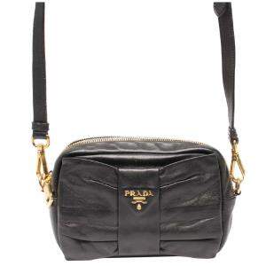 Pre Owned Prada Black Nappa Leather Bow Crossbody Bag