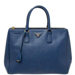 Pre Owned Prada Blue Saffiano Lux Leather Large Double Zip Tote