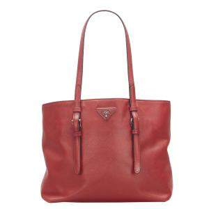 Prada Red Soft Saffiano Leather Tote Bag