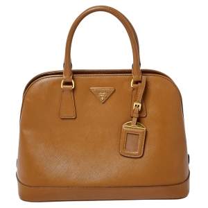Pre Owned Prada Brown Saffiano Lux Leather Dome Satchel