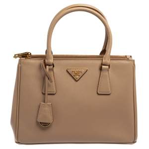 Pre Owned Prada Beige Saffiano Lux Leather Small Galleria Tote