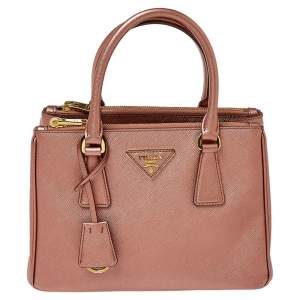 Pre Owned Prada Metallic Pink Saffiano Lux Leather Mini Galleria Tote