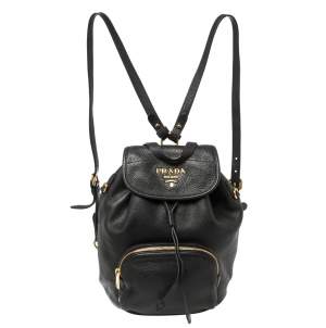 Prada Black Leather Drawstring Backpack