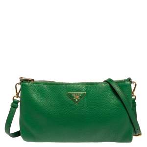 Pre Owned Prada Green Vitello Daino Leather Crossbody Bag