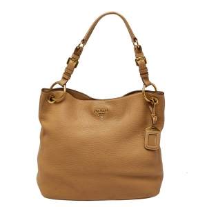 مملوكة مسبقًا Prada Beige Vitello Daino Leather Hobo
