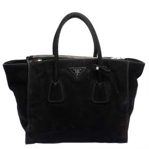 Pre Owned Prada Black Suede Twin Pocket Tote