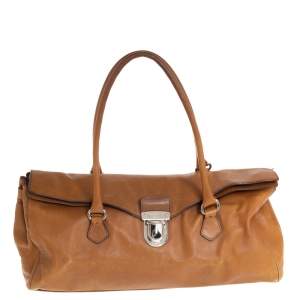 Pre Owned Prada Brown Leather Easy Foldover Pushlock Satchel
