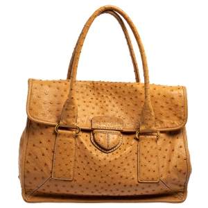 Pre Owned Prada Brown Ostrich Pushlock Flap Tote