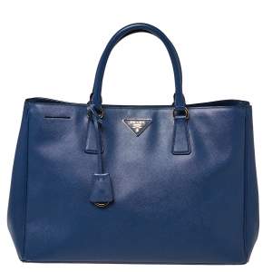 Pre Owned Prada Blue Saffiano Lux Leather Large Gardener's Tote