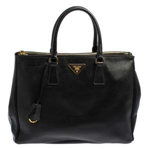 Pre Owned Prada Black Saffiano Lux Leather Medium Double Zip Tote