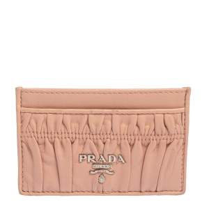 Pre Owned Prada Pink Nappa Gaufre Leather Card Holder