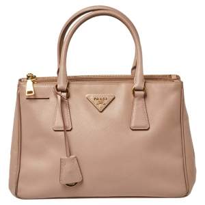 Pre Owned Prada Beige Saffiano Lux Leather Small Galleria Tote