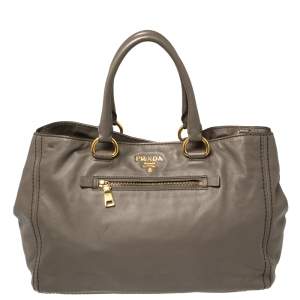 Pre Owned Prada Grey Leather Shopper Tote