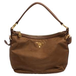 مملوكة مسبقًا Prada Brown Nylon and Leather Trim Hobo